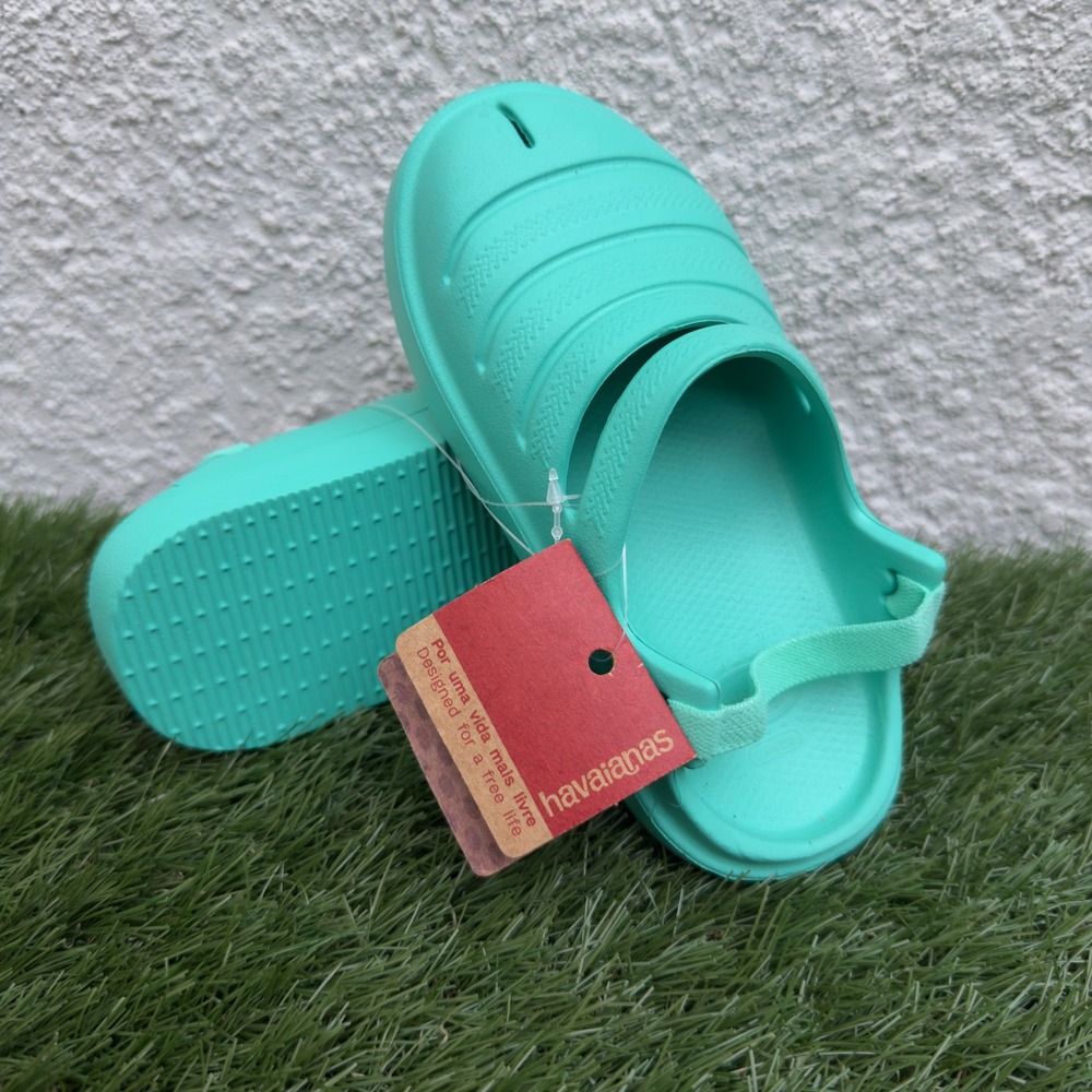 Havaianas Clogs Aqua Green Kids Size 10C Strap Rubber Sandals Beach Shoes NWT